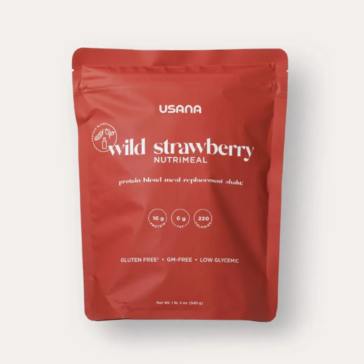 Official packaging for Nutrimeal Wild Strawberry, 9 servings.