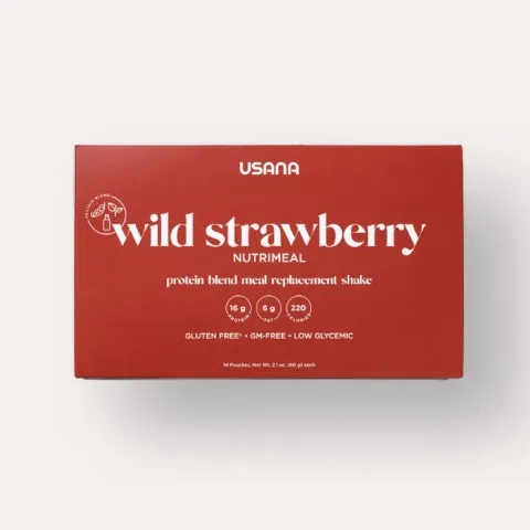 Official packaging for Nutrimeal Wild Strawberry, 28pk Single Serve.
