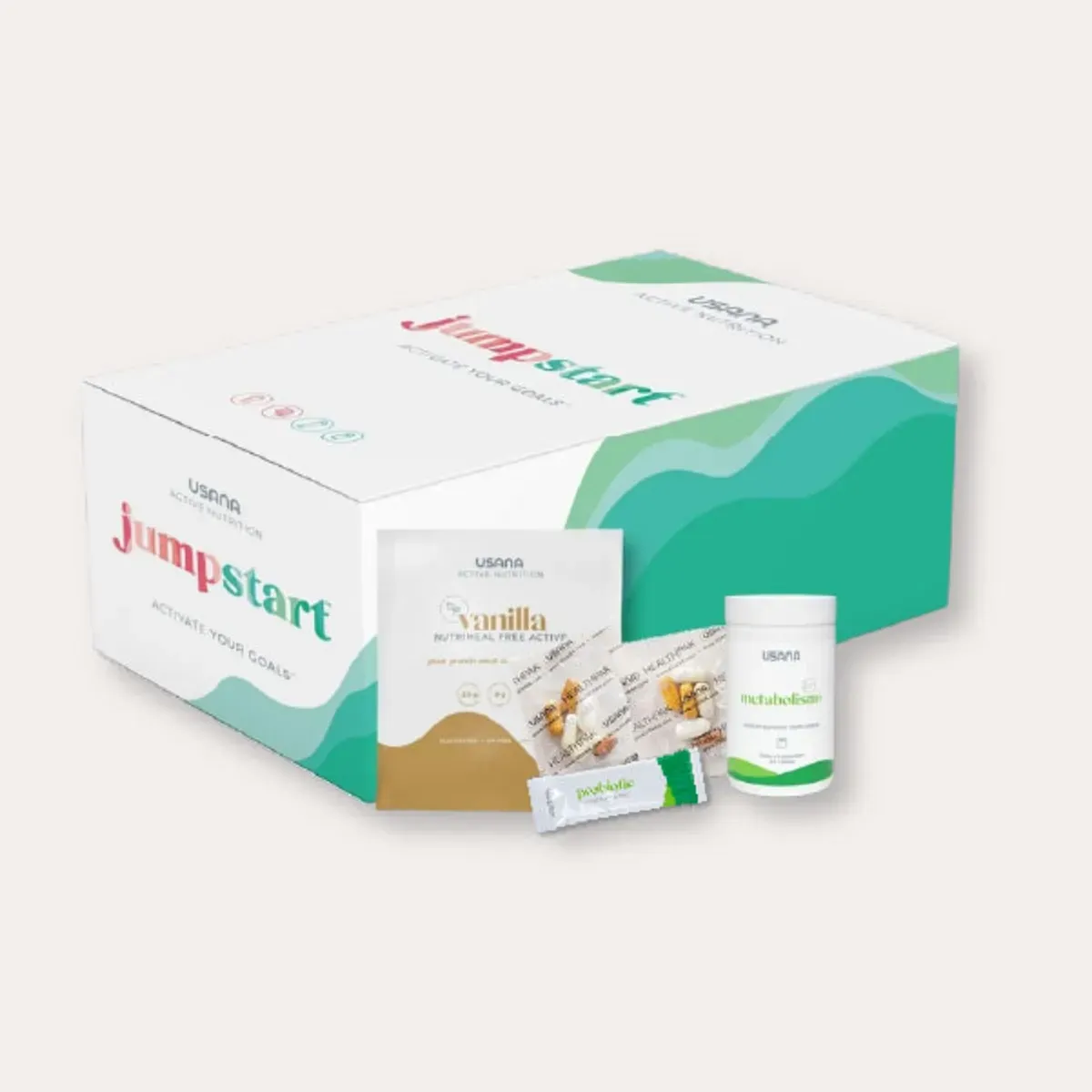 Official packaging for Nutrimeal Free Active Jumpstart Kit.