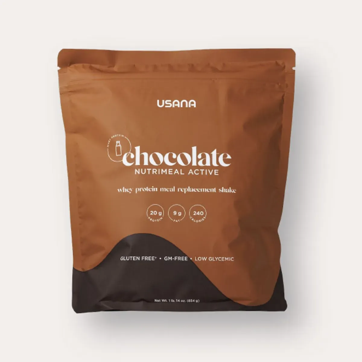Official packaging for Nutrimeal Active Chocolate (14 Serving Bag).