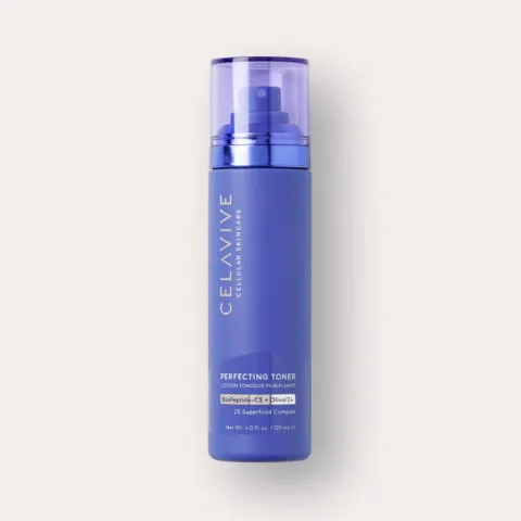 Official packaging for Celavive Perfecting Toner: Skin-reﬁning prep.